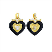 Black Agate Triple Romantic Heart Earrings - LGG Jewelry